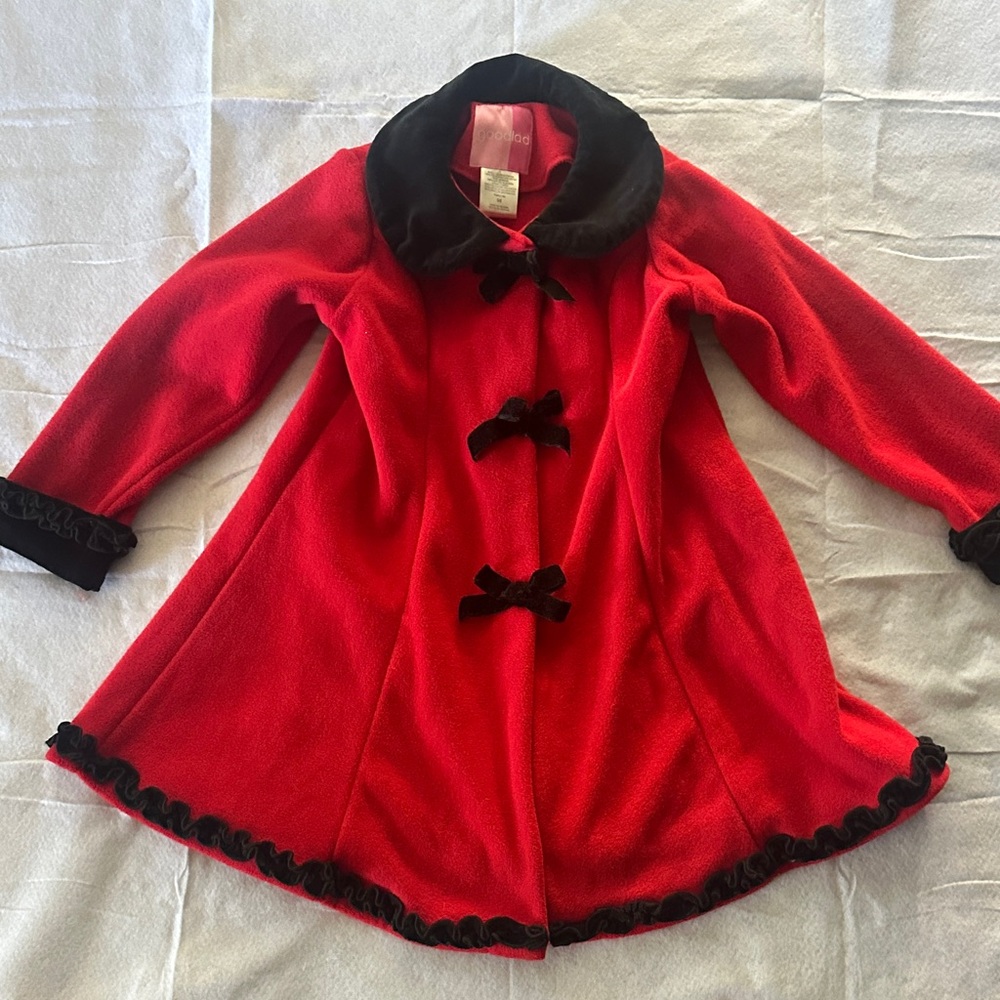 Good Lad Red Fleece Pea Coat with Black Trim